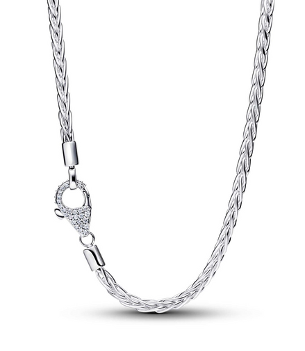 Pandora Timeless Silver Pavé Clasp Foxtail Chain Charm Necklace 45CM