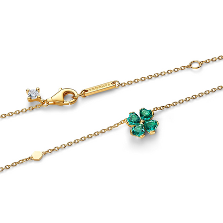 Pandora Timeless 14K Gold-Plated Green Lucky Clover Pendant Necklace 45CM