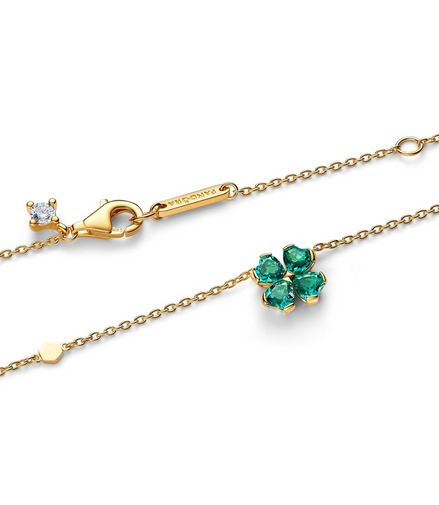 Pandora Timeless 14K Gold-Plated Green Lucky Clover Pendant Necklace 45CM