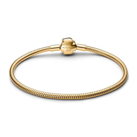 Pandora X Disney 14K Gold-Plated Beauty and the Beast Enchanted Rose Clasp Snake Chain Bracelet Size 19