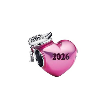 Pandora Moments Silver Graduation 2026 Pink Heart Charm