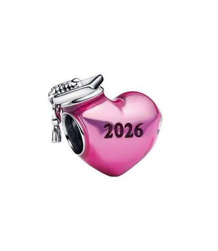 Pandora Moments Silver Graduation 2026 Pink Heart Charm