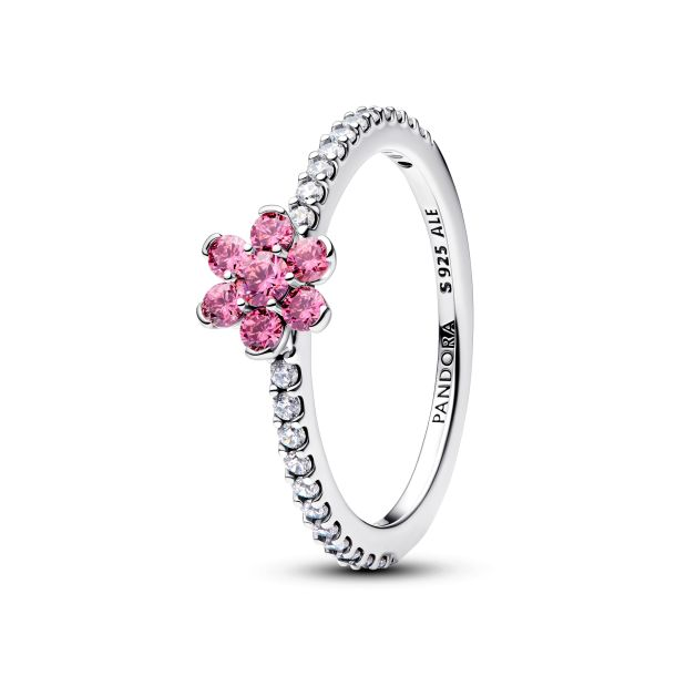 Pandora Timeless Silver Sparkling Pink Flower Ring Size 5