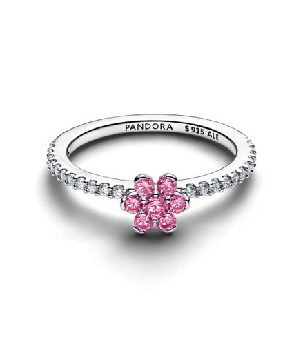 Pandora Timeless Silver Sparkling Pink Flower Ring Size 7