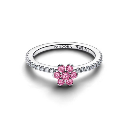 Pandora Timeless Silver Sparkling Pink Flower Ring Size 7