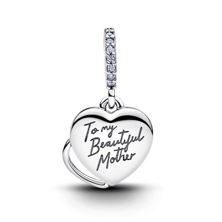 Pandora Moments Silver "To My Beautiful Mother" Double Dangle Charm