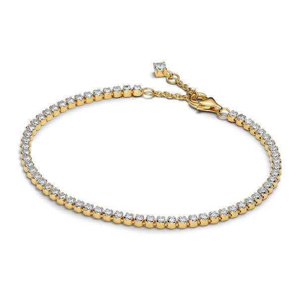 Pandora Timeless 14K Gold-Plated Sparkling Tennis Bracelet Size 18