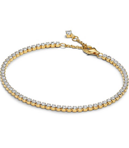 Pandora Timeless 14K Gold-Plated Sparkling Tennis Bracelet Size 18