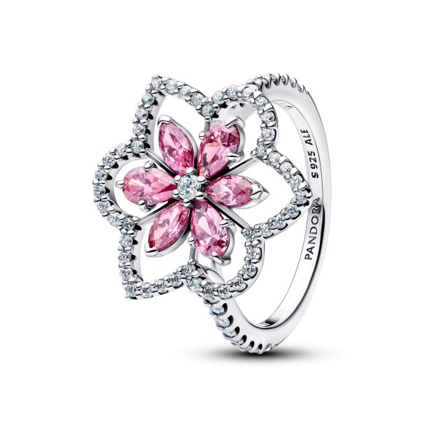 Pandora Timeless Silver Double Flower Cocktail Ring Size 7
