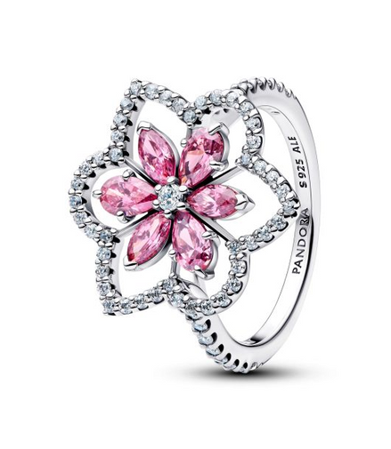 Pandora Timeless Silver Double Flower Cocktail Ring Size 7