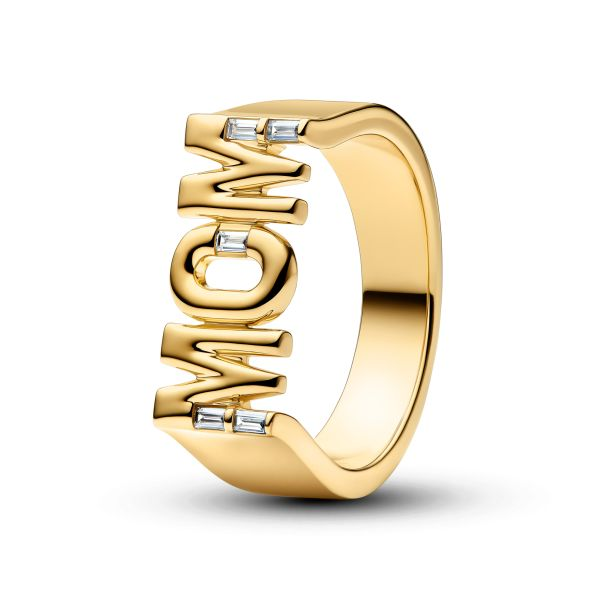 Pandora Moments 14K Gold-Plated "Mom" Signet Ring Size 7