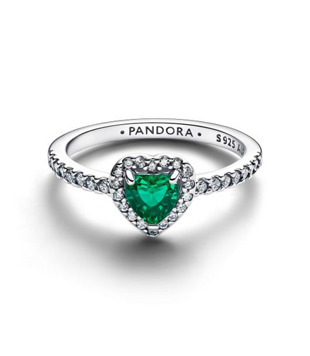 Pandora Timeless Silver Elevated Royal Green Heart Ring Size 7