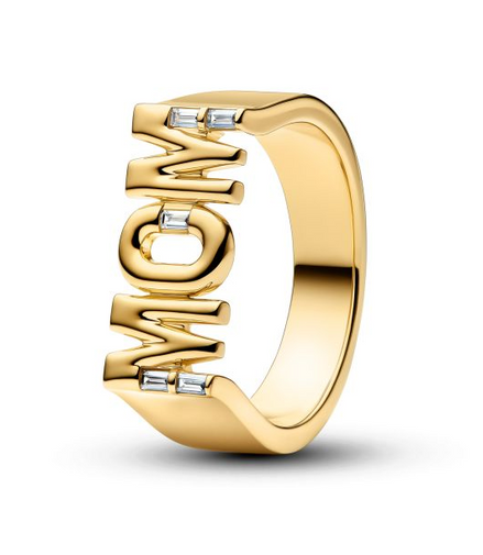 Pandora Moments 14K Gold-Plated "Mom" Signet Ring Size 7.5