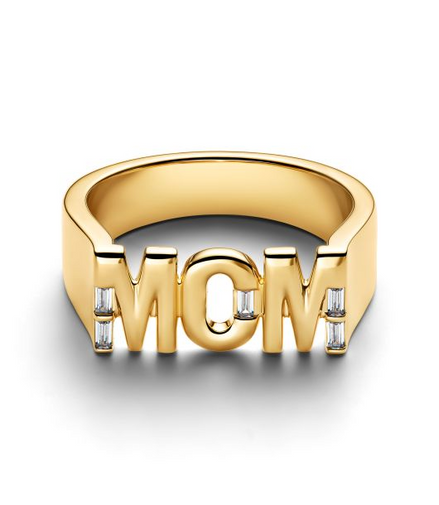 Pandora Moments 14K Gold-Plated "Mom" Signet Ring Size 7.5