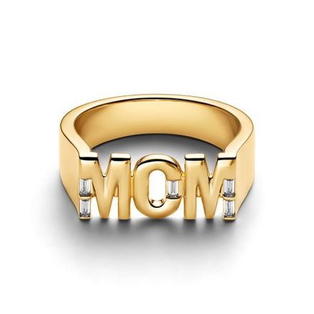 Pandora Moments 14K Gold-Plated "Mom" Signet Ring Size 7.5