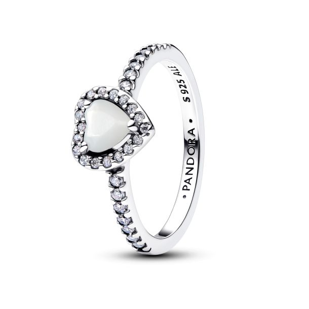 Pandora Timeless Silver Elevated White Heart Ring Size 7