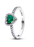 Pandora Timeless Silver Elevated Royal Green Heart Ring Size 6