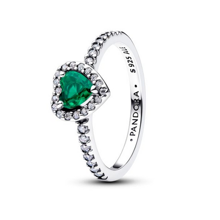 Pandora Timeless Silver Elevated Royal Green Heart Ring Size 6