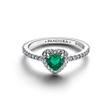 Pandora Timeless Silver Elevated Royal Green Heart Ring Size 6