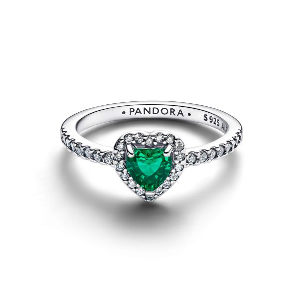 Pandora Timeless Silver Elevated Royal Green Heart Ring Size 6