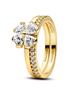 Pandora Timeless 14K Gold-Plated Sparkling Clover Splittable Rings Size 7