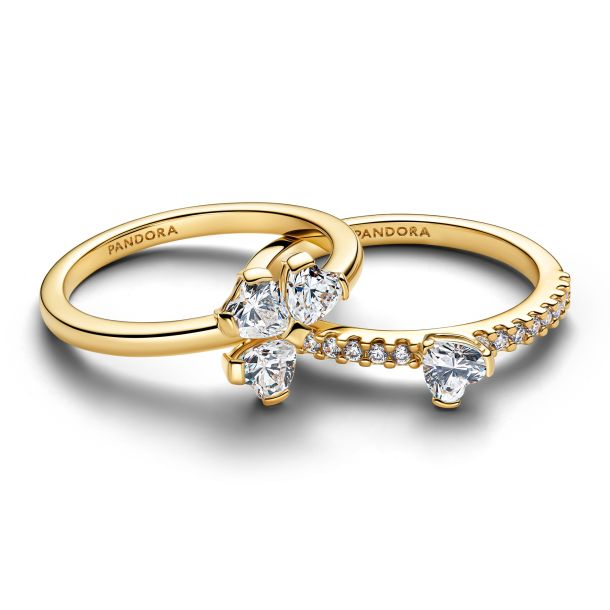 Pandora Timeless 14K Gold-Plated Sparkling Clover Splittable Rings Size 7