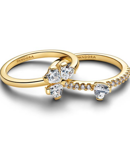 Pandora Timeless 14K Gold-Plated Sparkling Clover Splittable Rings Size 7