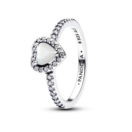 Pandora Timeless Silver Elevated White Heart Ring Size 7.5