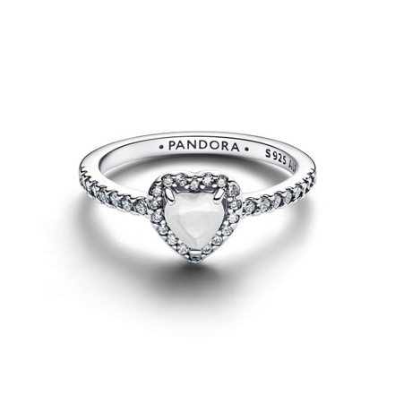 Pandora Timeless Silver Elevated White Heart Ring Size 7.5