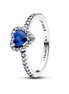 Pandora Timeless Silver Elevated Princess Blue Heart Ring Size 7.5