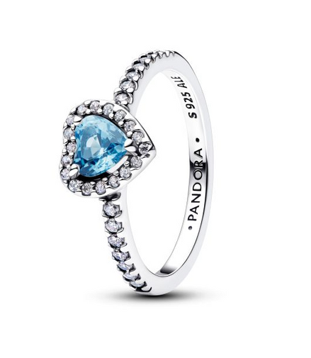 Pandora Timeless Silver Elevated Light Blue Heart Ring Size 6