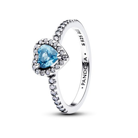 Pandora Timeless Silver Elevated Light Blue Heart Ring Size 6