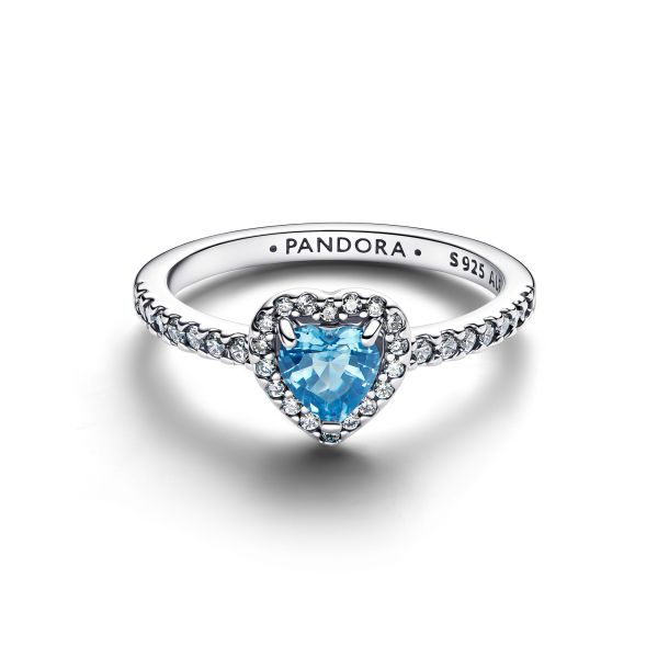 Pandora Timeless Silver Elevated Light Blue Heart Ring Size 7