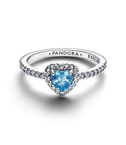 Pandora Timeless Silver Elevated Light Blue Heart Ring Size 7