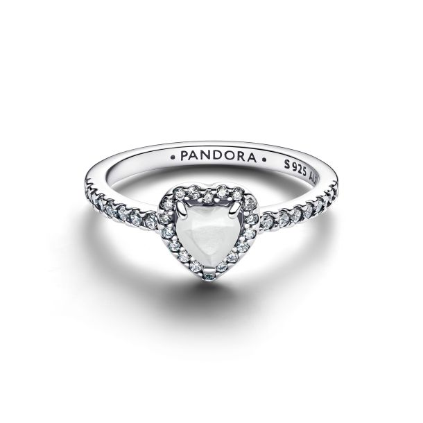 Pandora Timeless Silver  Elevated White Heart Ring Size 6