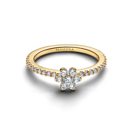 Pandora Timeless 14K Gold-Plated Sparkling Flower Ring Size 7
