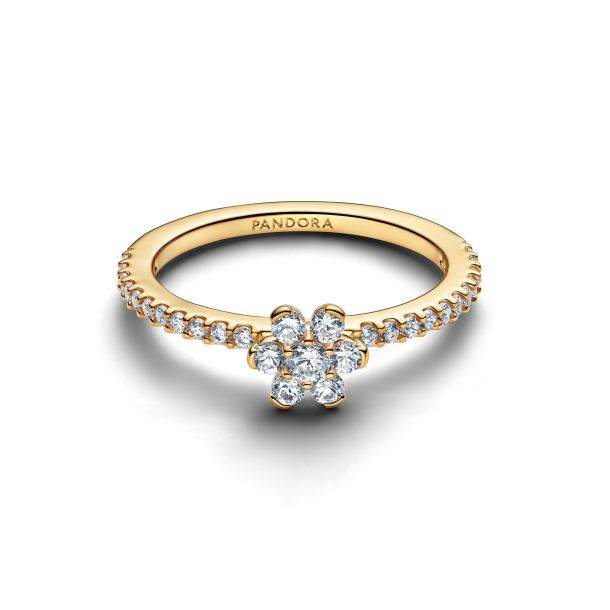 Pandora Timeless 14K Gold-Plated Sparkling Flower Ring Size 7