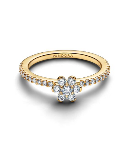 Pandora Timeless 14K Gold-Plated Sparkling Flower Ring Size 7
