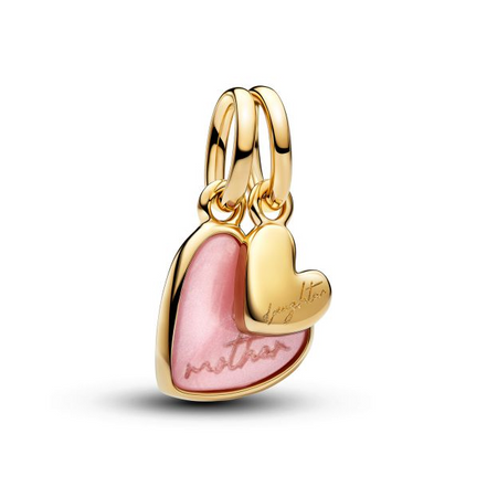 Pandora Moments 14K Gold-Plated Pink Mother & Daughter Splittable  Dangle Charm