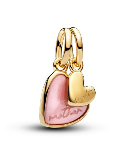 Pandora Moments 14K Gold-Plated Pink Mother & Daughter Splittable  Dangle Charm