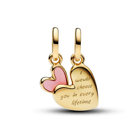 Pandora Moments 14K Gold-Plated Pink Mother & Daughter Splittable  Dangle Charm