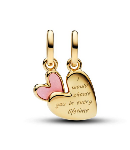 Pandora Moments 14K Gold-Plated Pink Mother & Daughter Splittable  Dangle Charm