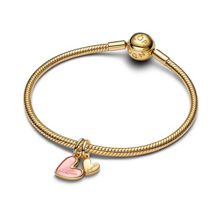 Pandora Moments 14K Gold-Plated Pink Mother & Daughter Splittable  Dangle Charm