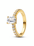 Pandora Timeless 14K Gold-Plated Rectangular Sparkling Halo Ring Size 7.5