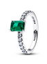 Pandora Timeless Silver Rectangular Sparkling Green Halo Ring Size 7.5