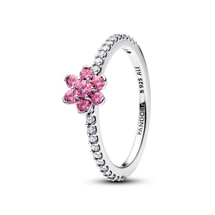 Pandora Timeless Silver Sparkling Pink Flower Ring Size 7