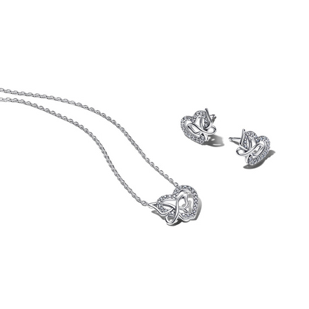 Pandora Timeless Silver Entwined Heart and Butterfly Jewelry Gift Set