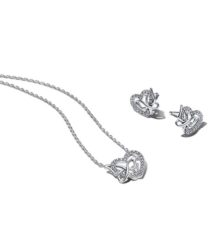 Pandora Timeless Silver Entwined Heart and Butterfly Jewelry Gift Set