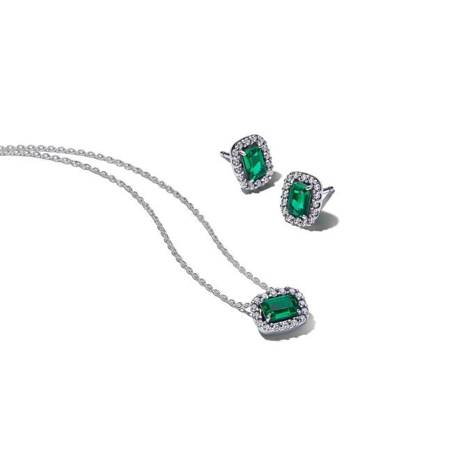 Pandora Timeless Silver Sparkling Green Halo Jewelry Gift Set