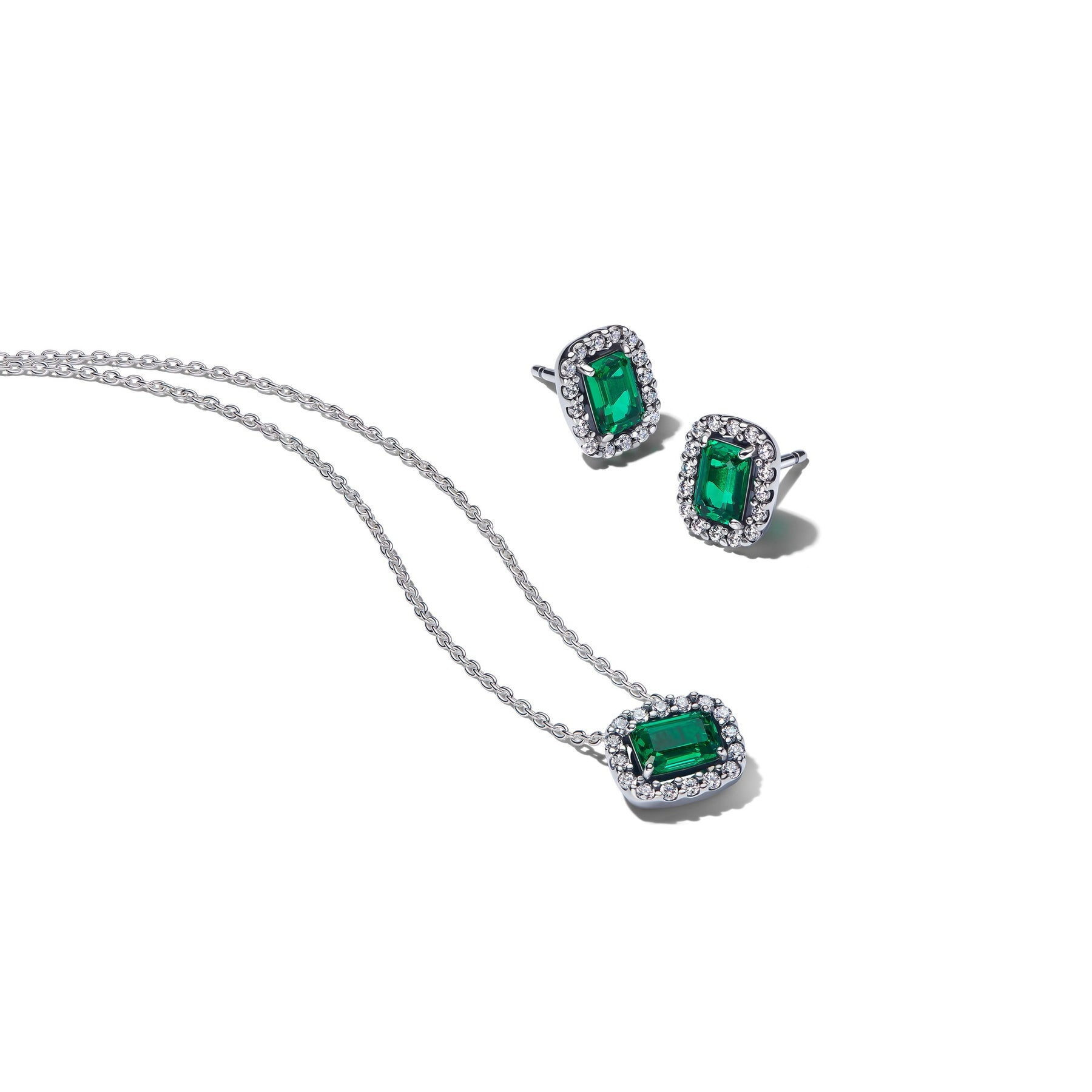 Pandora Timeless Silver Sparkling Green Halo Jewelry Gift Set